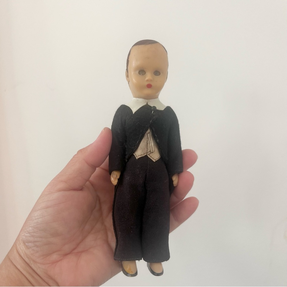 Vintage Nancy Ann Storybook Groom Doll 6" Tall Black White Tux MCM